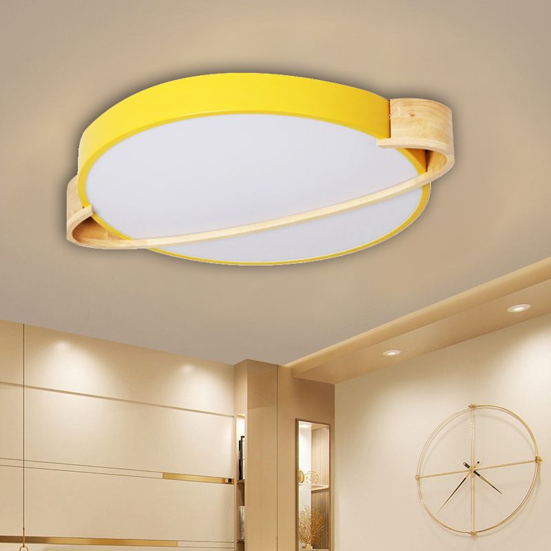 12"/16"/19.5" Dia Nordic Round Ceiling Light Fixture Metal Pink/Yellow/Green LED Flush Mount Light for Bedroom in Warm/White