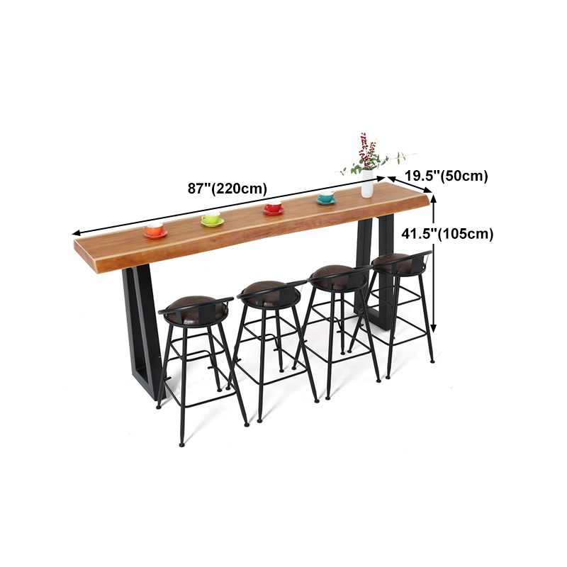 Pine Wood Bar Dining Table Industrial Bar Dining Table with Black Sled Base