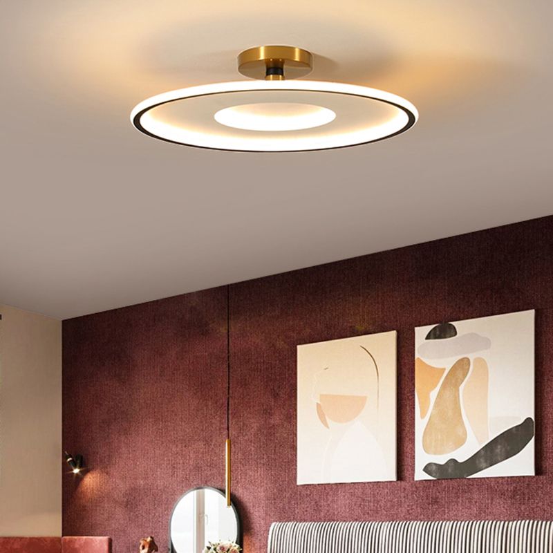 Disc Semi Flush Ceiling Light Simplicity Metal Bedroom LED Flush Mount Lighting Fixture