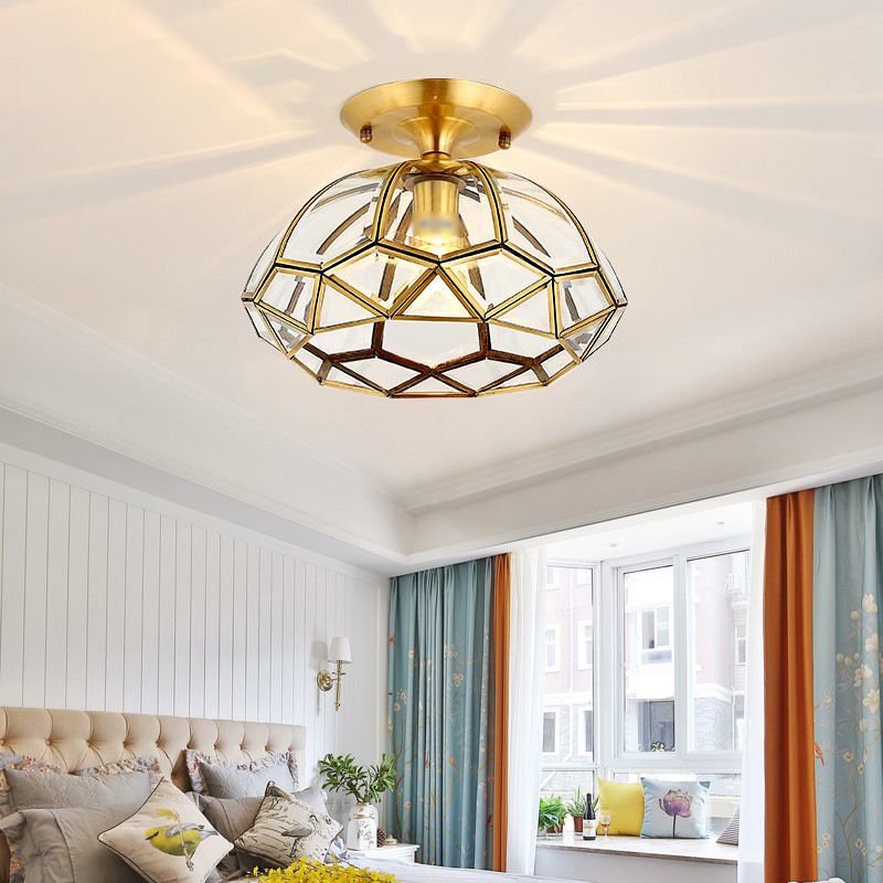 Glass Ceiling Light Fixture Traditional Gold Shaded Bedroom Ceiling Mounted Fixture