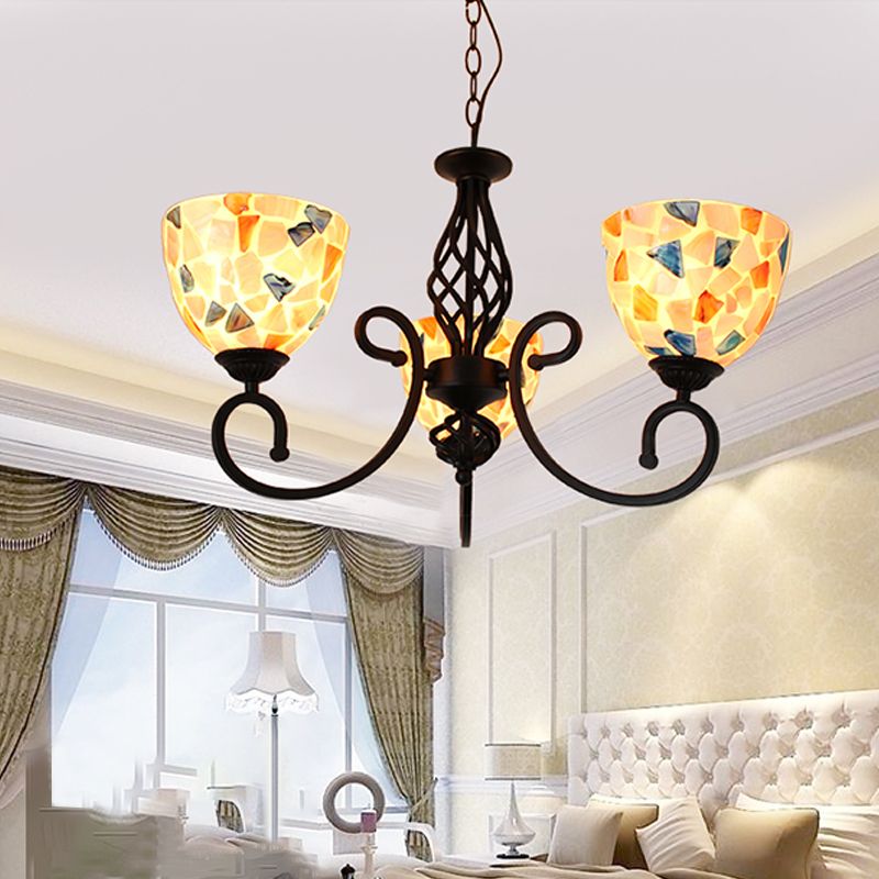 Bowl Shape Chandelier Light Fixture Shell Tiffany-Style Hanging Chandelier for Bedroom