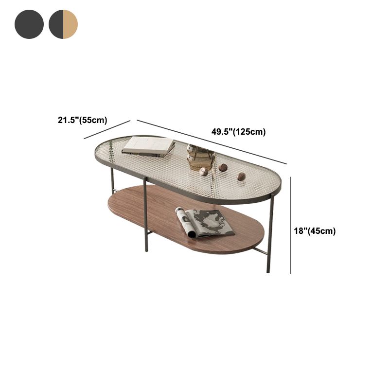 Four Legs Oval Coffee Table Glass Top Minimalist Modern Coffee Table