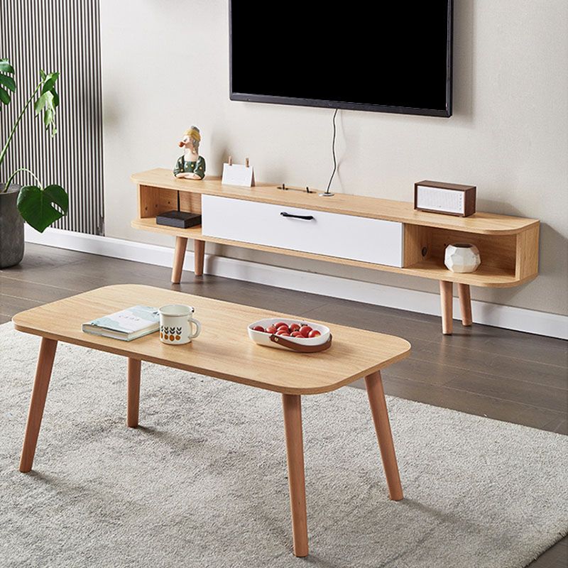 15.75-inch High TV Console Scandinavian Wood TV Console Stand With Open Shelf