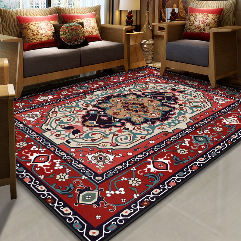 Green Moroccan Rug Polyester Graphic Rug Non-Slip Backing Rug for Drawing Room