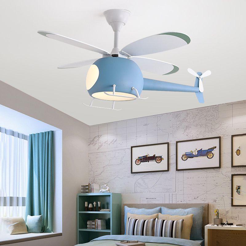 Plane Shape Metal Ceiling Fans Kid Style 1 Light Ceiling Mount Fan Fixture