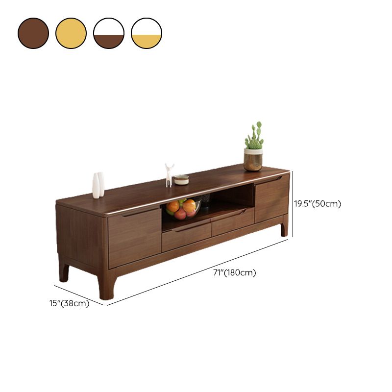 Modern TV Media Stand Rubberwood Open Shelving TV Stand Console with Drawers