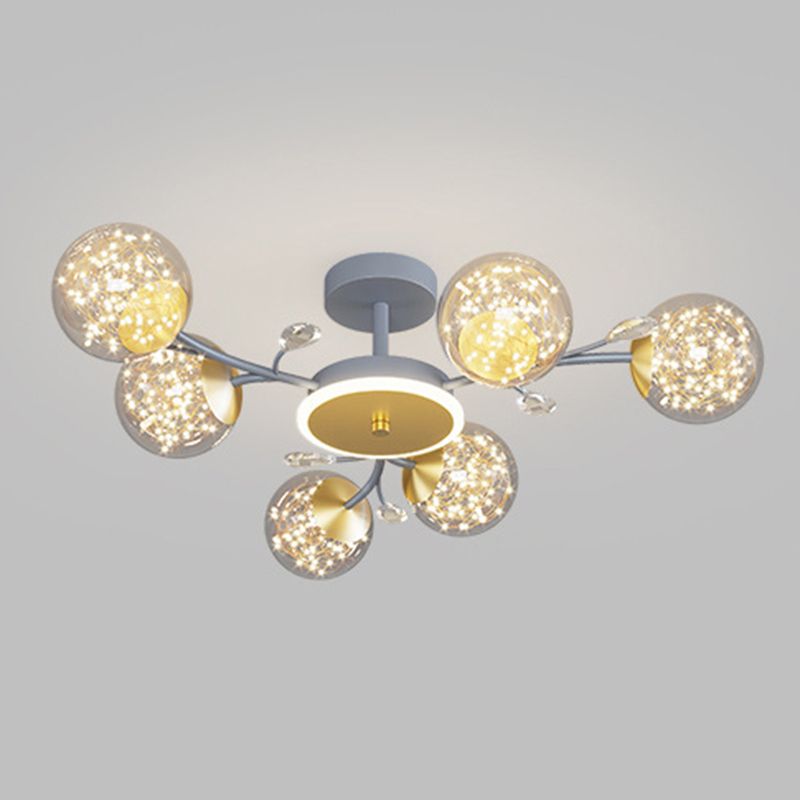 Branching Semi Flush Mount Lighting Nordic Clear Glass Living Room LED Ceiling Light