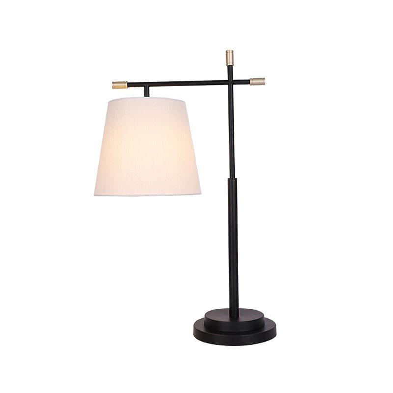 1 Head Bedroom Table Light Modern Black Nightstand Lamp with Tapered Fabric Shade