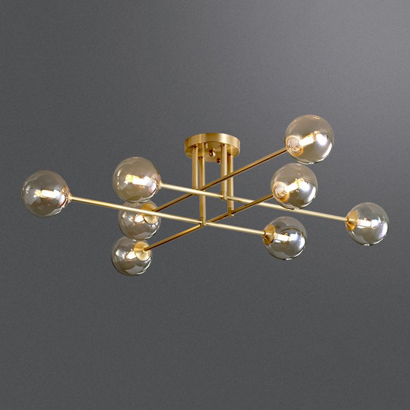 Modern Style Sputnik Flush Mount Metal Ceiling Light in Gold for Living Room