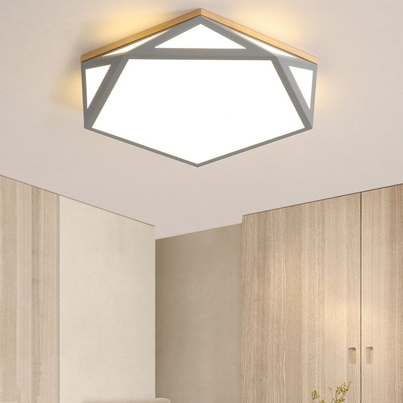 1 Light Hexagonal Ceiling Lamp Modern Macaron Style Metal Ceiling Lighting for Bedroom