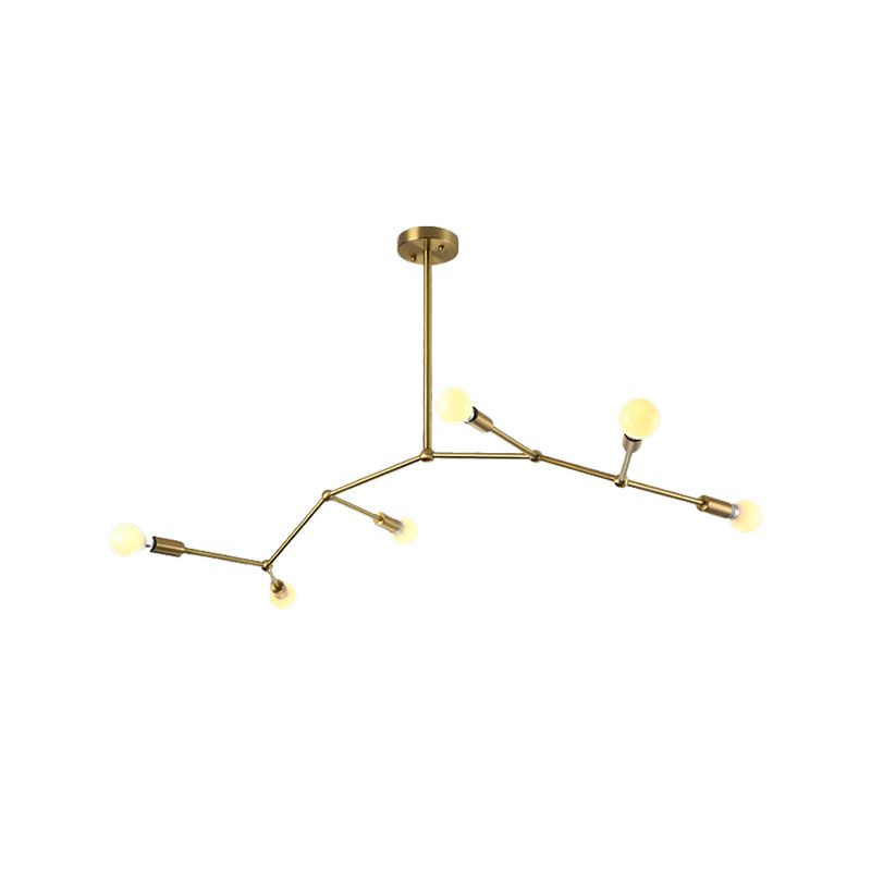 Gold Branch Ceiling Chandelier 6 Lights Post Modern Metal Pendant Light Fixture