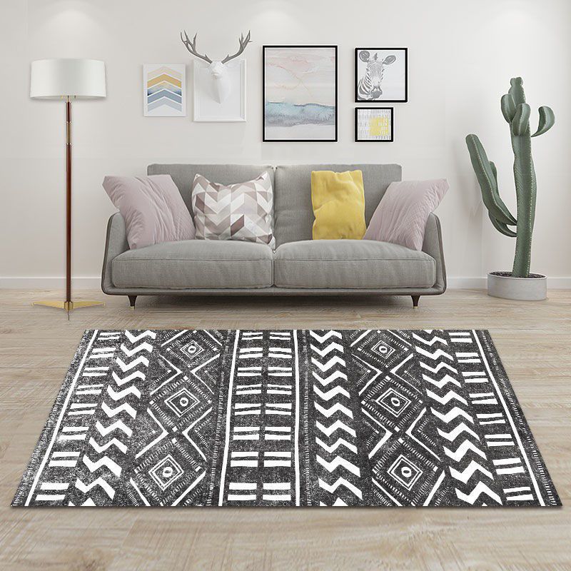 Grey Morocco Area Rug Geometric Pattern Polyester Area Rug Stain Resistant Rug for Home Decor