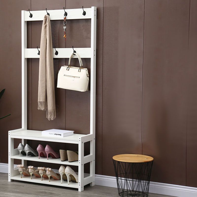 Traditional Coat Rack Free Standing Solid Wood Hall Stand with Shoe Storage Bench