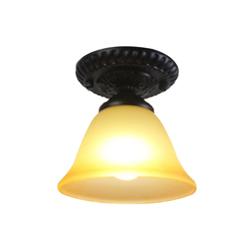 1 Light Cone Flush Mount Lamp Traditional White/Amber Glass Ceiling Mounted Fixture for Living Room