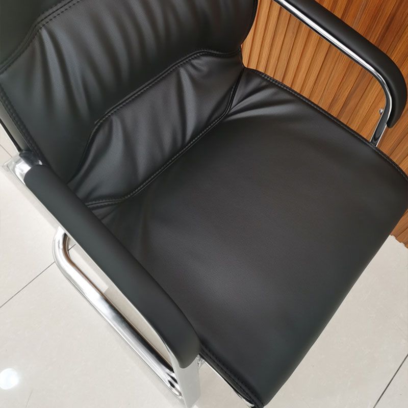 High Back Fixed Arms Chair Leather Black Faux Leather Office Chair