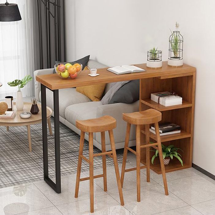 Modern Wood Bar Dining Table Rectangle Indoor Bistro Table with Shelf