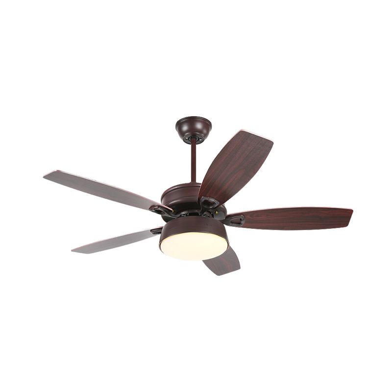 Drum Metallic Ceiling Fan Light Vintage Living Room 50" Wide LED Semi Flush Lamp in Coffee with Acrylic Shade, 5 Blades