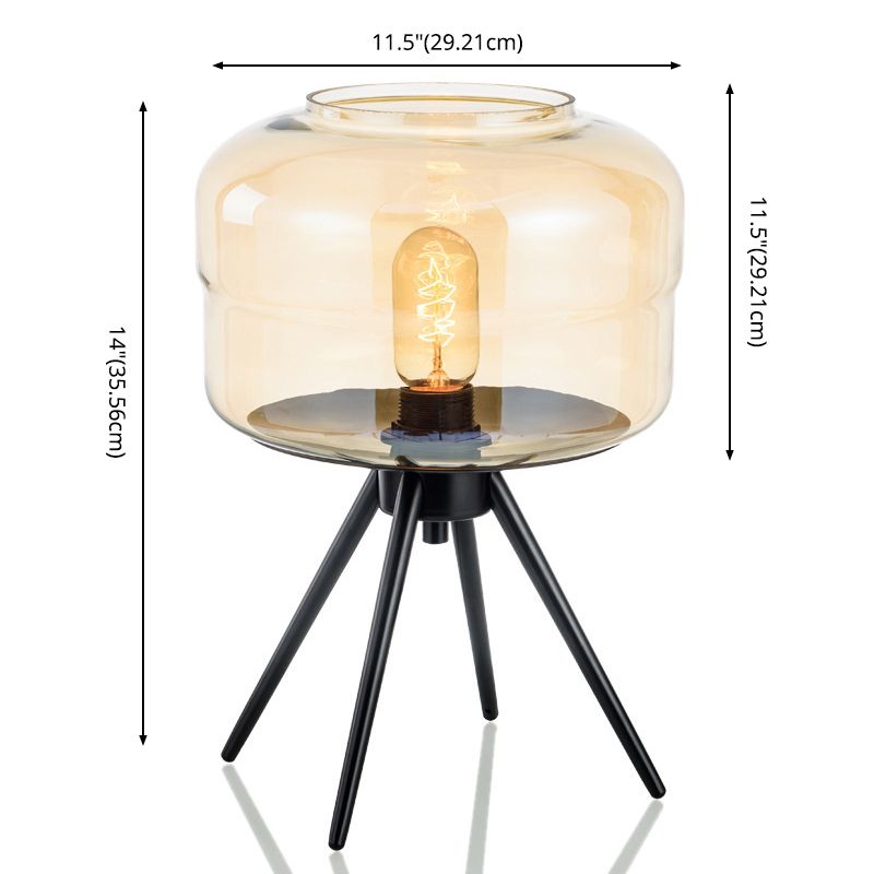 11.5" Wide Nordic Style Glass Table Lamp Black Tripod Base Design Drum Nightstand Light for Bedroom