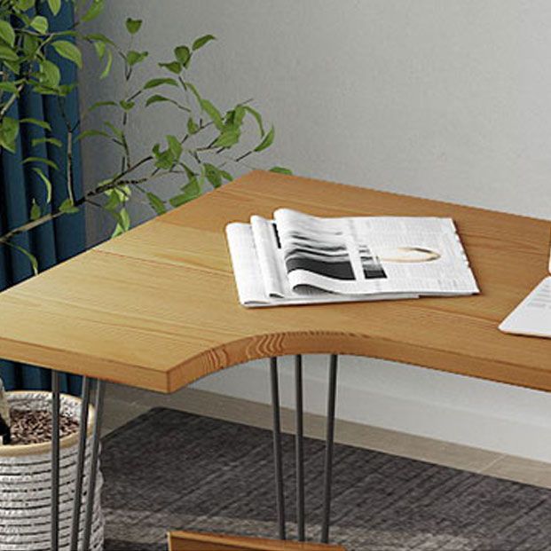 Industrial L-Shape Writing Desk Solid Wood Office Desk for Home