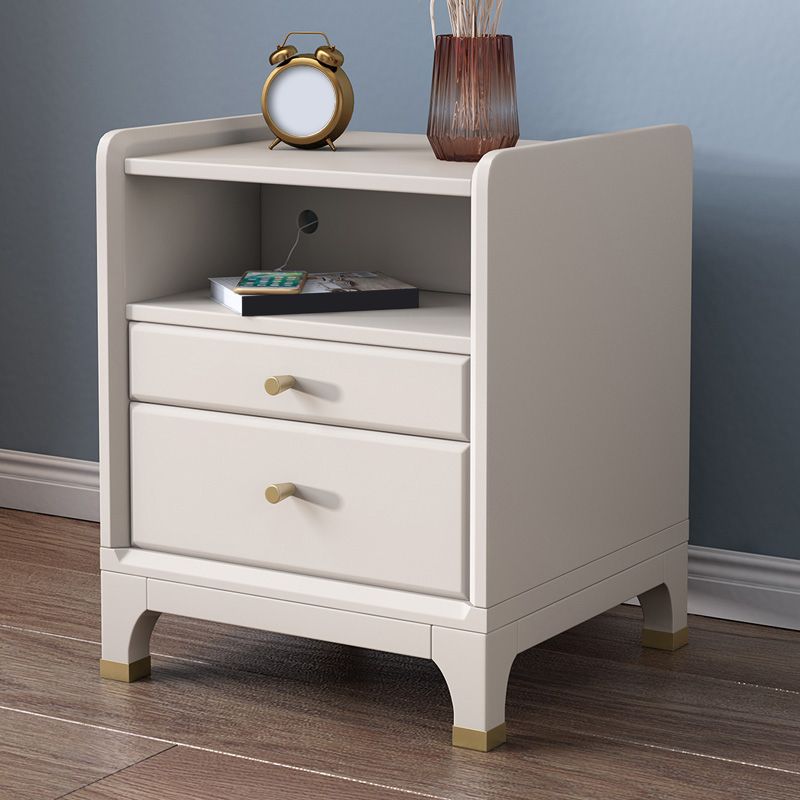 2 Drawers Solid Wood Nightstand Contemporary 1 Shelf Night Table ,21.3" Tall