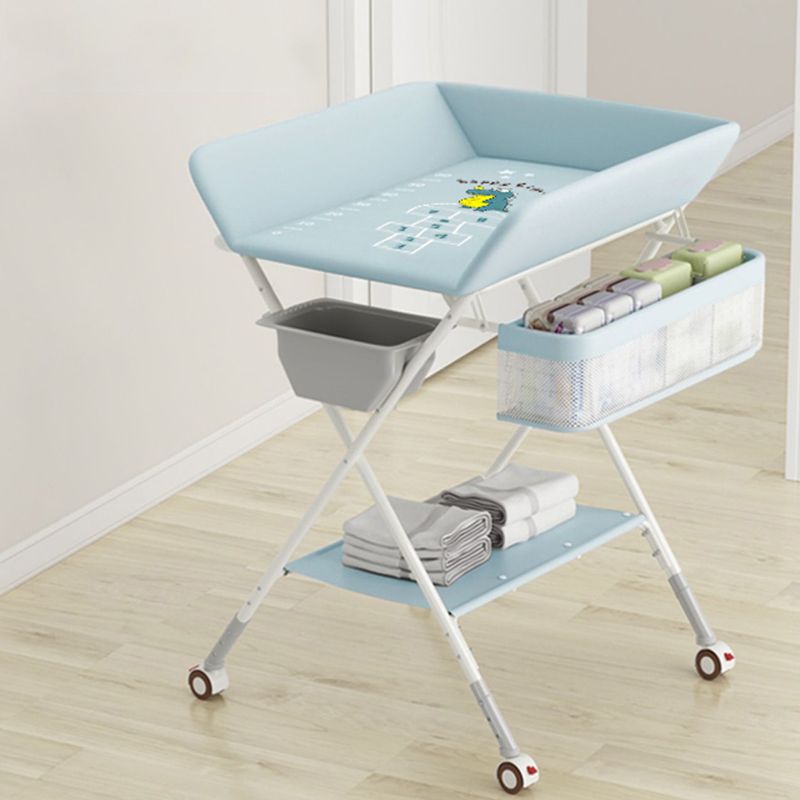 Modern Flat Top Changing Table with Pad Metal Folding Baby Changing Table