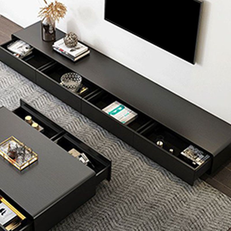 Black Wooden TV Console , Scandinavian TV Stand with Drawers