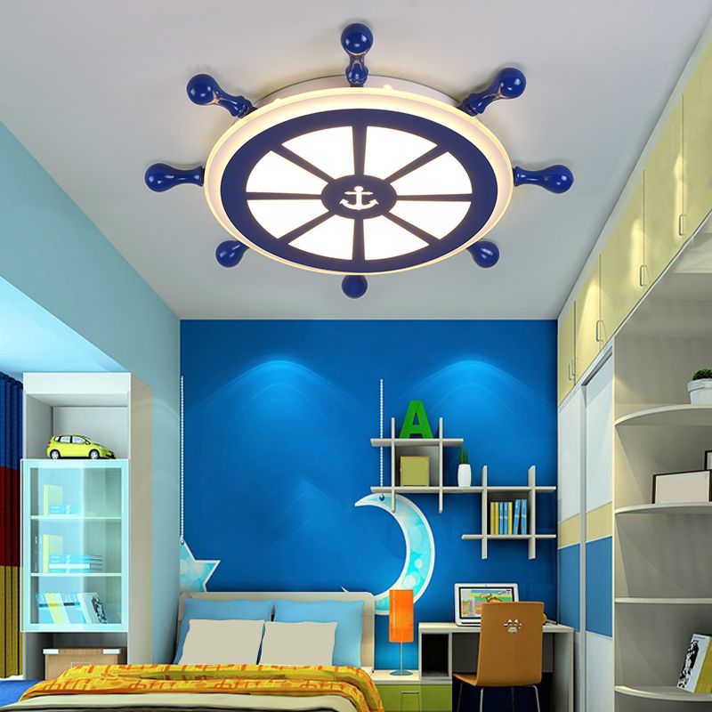 Blue LED Ceiling Light in Kids Style Circular Flush Mount with Acrylic Shade