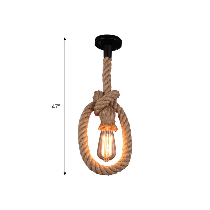 Exposed Bulb Rope Ceiling Pendant Loft 1 Light Restaurant Adjustable Hanging Light Fixture in Black with Ring Design