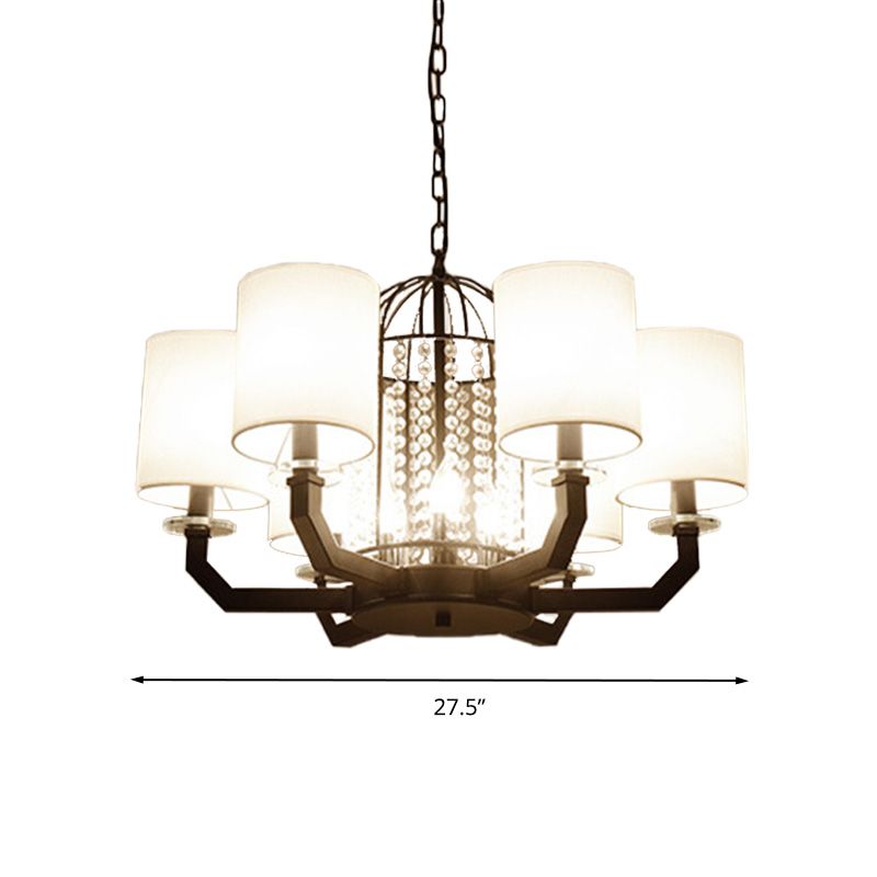 Minimalist Drum Crystal Chandelier Lighting 9/12 Lights Hanging Pendant with White Fabric Shade