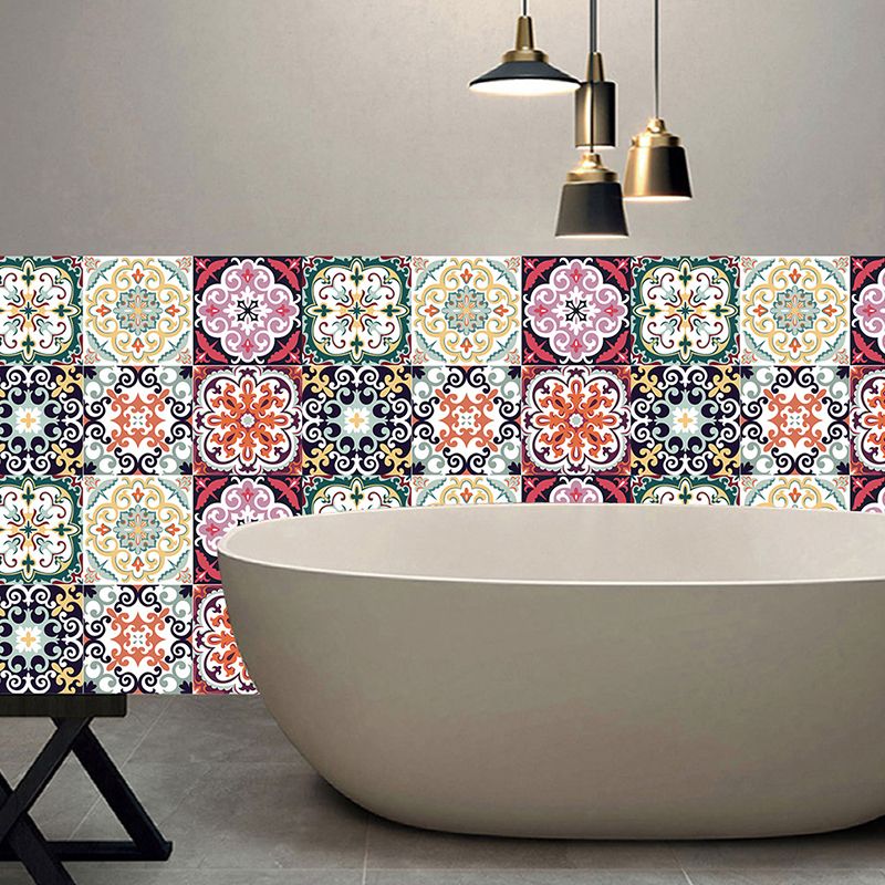 Mediterranean Floral Peel Wallpaper Panels Yellow-Green Bathroom Wall Art, 7.8-sq ft