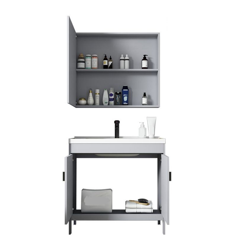 Contemporary Sink Vanity Freestanding Mirror Cabinet Open Console with Sink Set