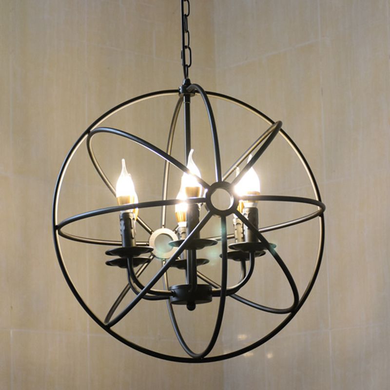 Black Globe Pendant Light in Industrial Classic Style Wrought Iron Ceiling Light for Commercial Place