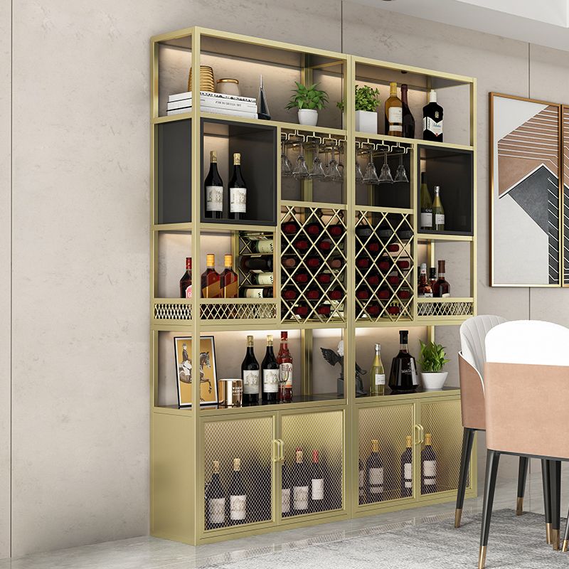 Metal Freestanding Wine Bottle & Glass Rack Industrial Wine Rack with Shelf