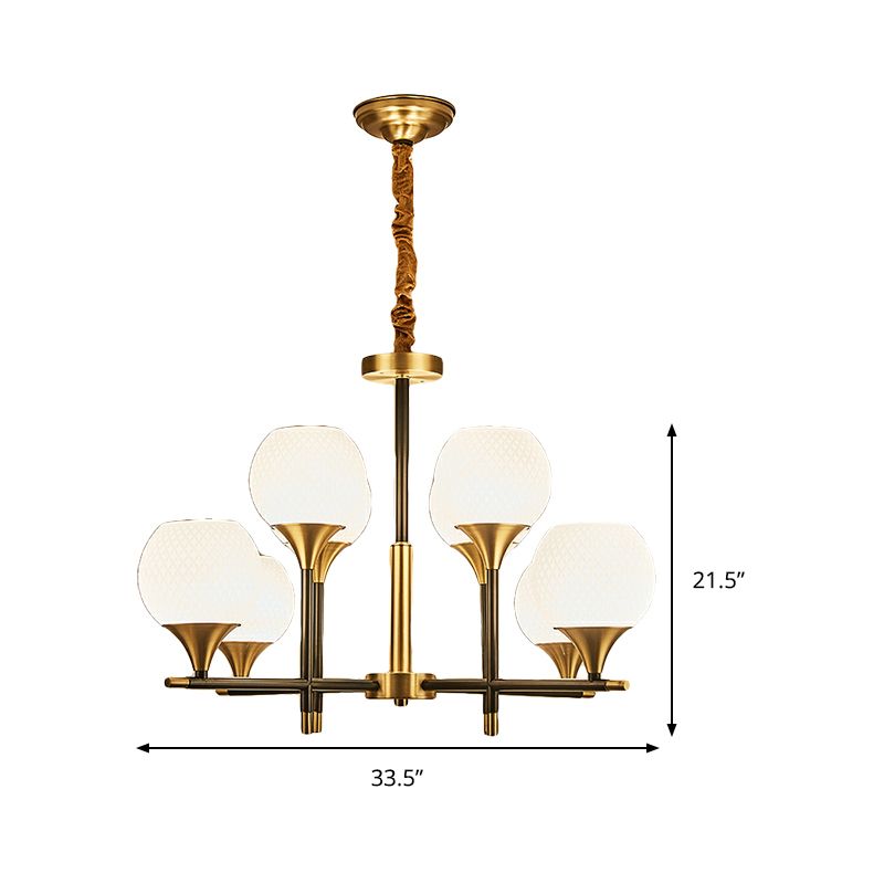 Contemporary Global Chandelier Lighting White Glass 8 Bulbs Bedroom Brass Hanging Lamp with Vertical Design