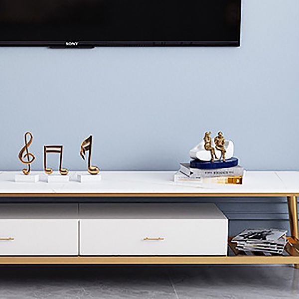 Contemporary TV Stand Open Storage Stone TV Media Console with Drawers