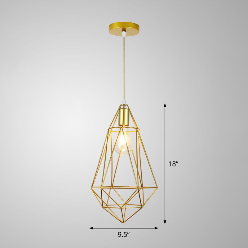 Gold Cage Frame Plafond Plafond Light Nordic Metal 1 Bulbe Dinomage Salle Suspension Lumière