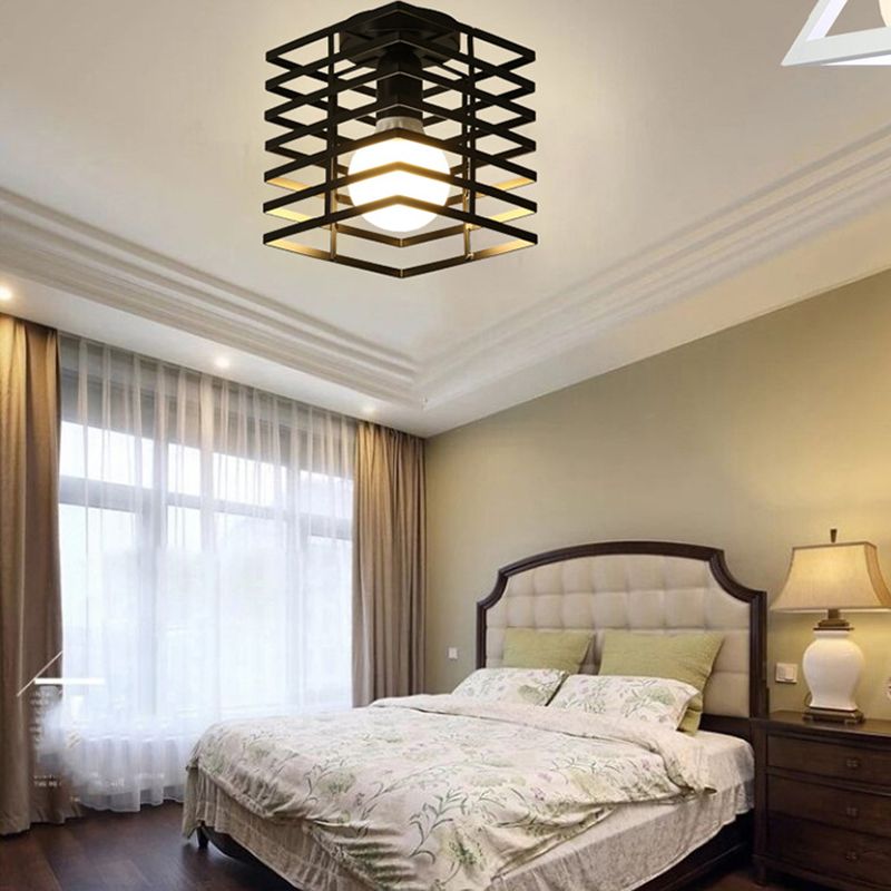 Nordic Style Ceiling Light Cuboid Shape Ceiling Lamp with Iron Shade for Bedroom