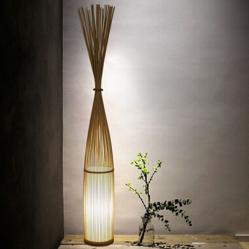 Bamboo Handwoven Floor Lighting Asian Style 1 Bulb Standing Light for Living Room