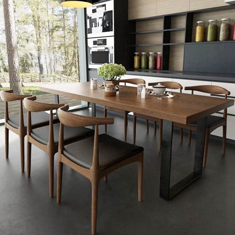 Pine Wood Industrial Dining Table Set 1/2/5/7 Pcs Dinette Set for Kitchen