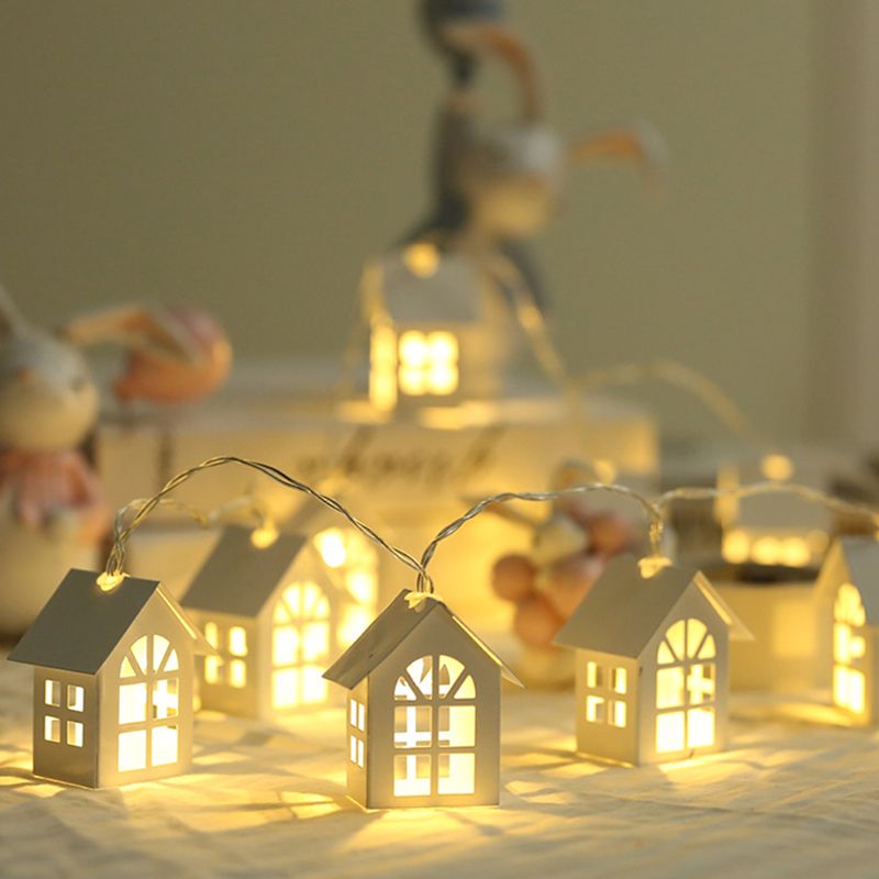 4.9ft House Shaped Bedroom Battery String Light Wooden 10 Bulbs Art Decor LED Fairy Lighting in White