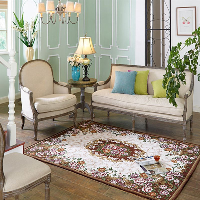 Multi-Colored Parlor Rug Nostalgia Floral Pattern Area Rug Synthetics Non-Slip Backing Stain-Resistant Carpet