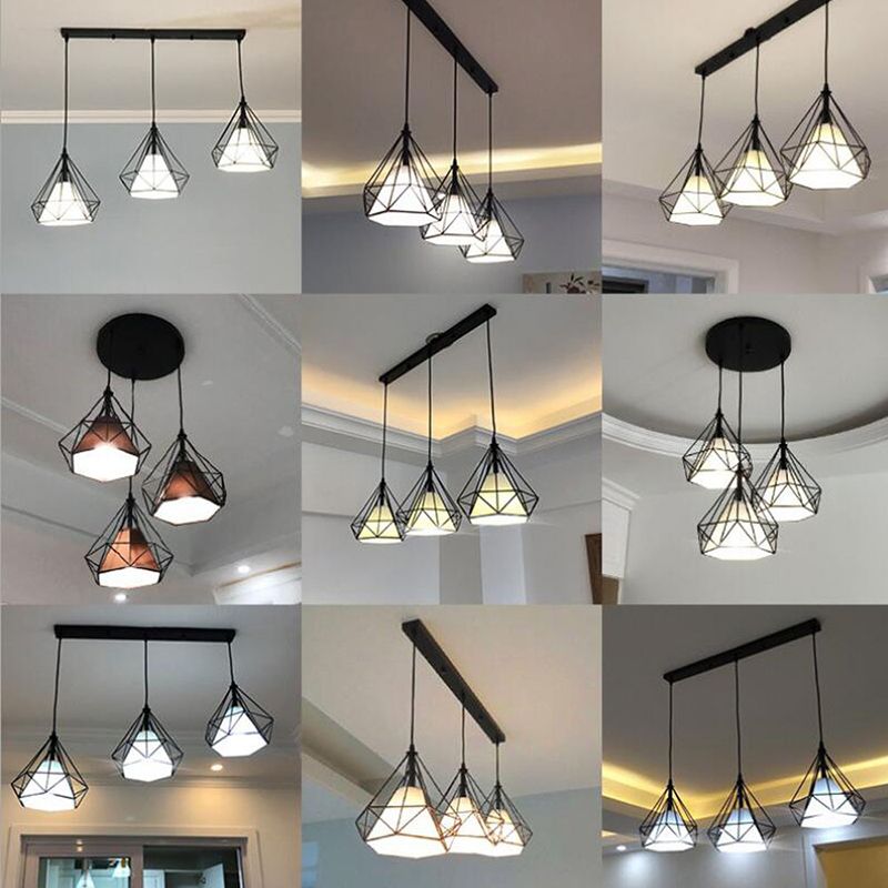 3-Lights Geometric Multi Pendant Light Fixture Industrial Metal Multi-Pendant