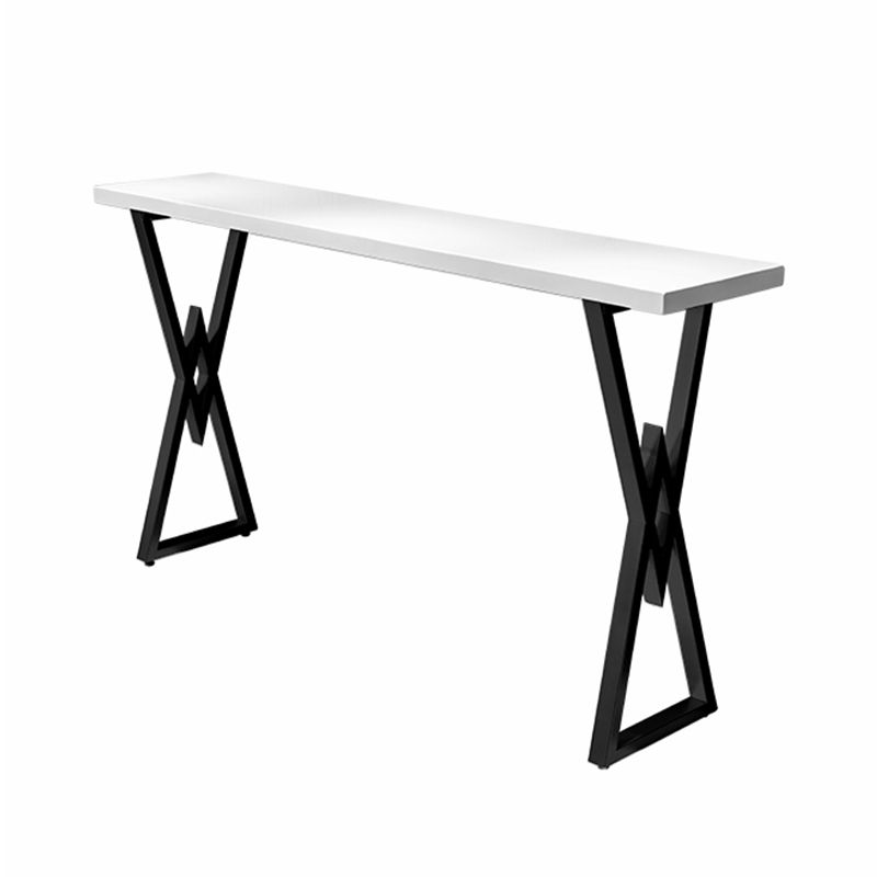 White Solid Wood Top Bar Table Industrial Bistro Table with Black Metal Frame