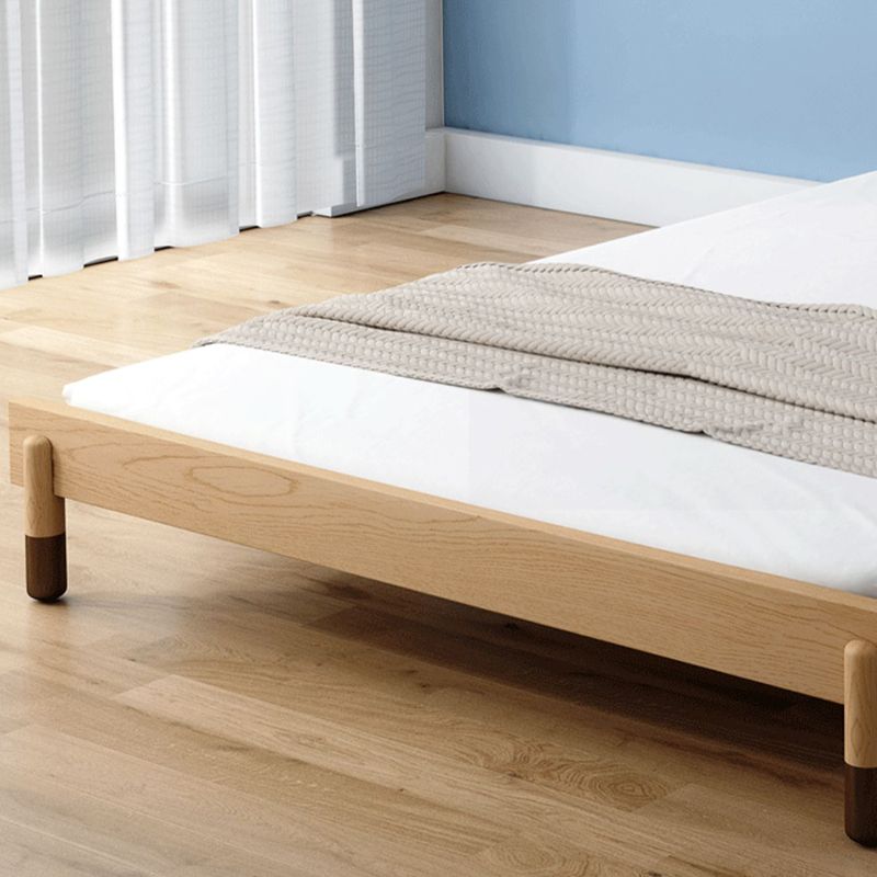 Solid Wood Bed Frame with Headboard, Scandinavian Upholstered Bed in White