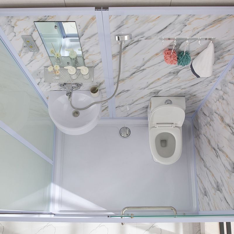 Rectangle Tempered Glass Shower Enclosure White Framed Shower Stall