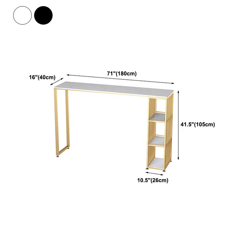 Rectangular Marble Top Bar Table Industrial Bar Table with Double Pedestal in Gold