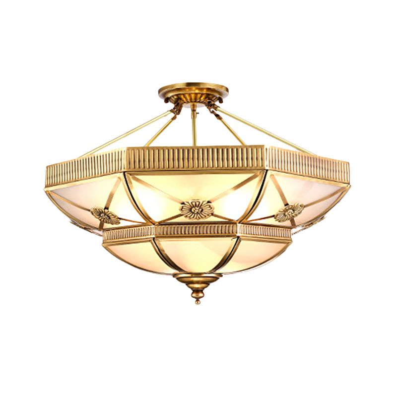 Domed Living Room Semi Flush Light Classic Milky Glass 4/6 Lights Gold Semi Flush Mount, 18"/25" Wide