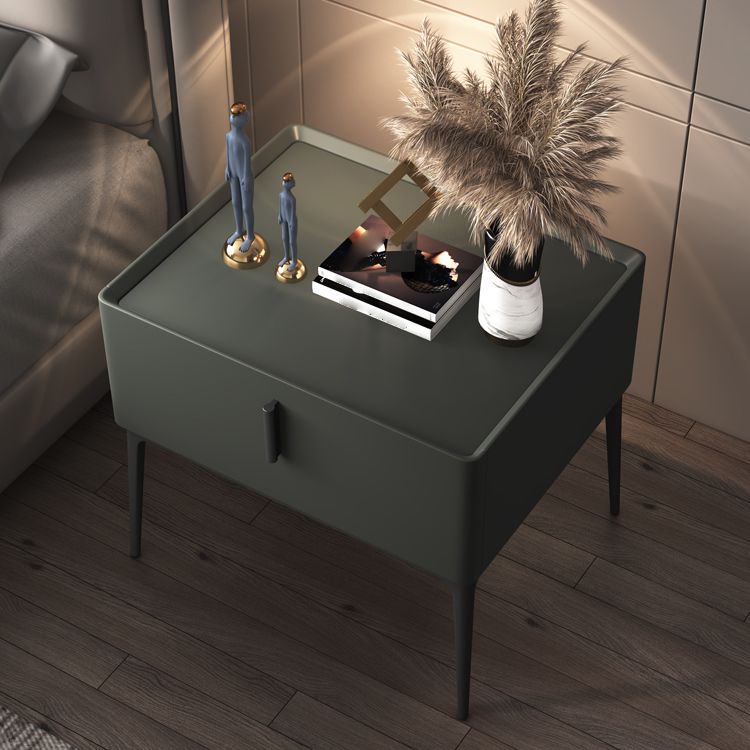 Modern 18 Inch H Nightstand Faux Leather 1-Drawer Night Table with Legs