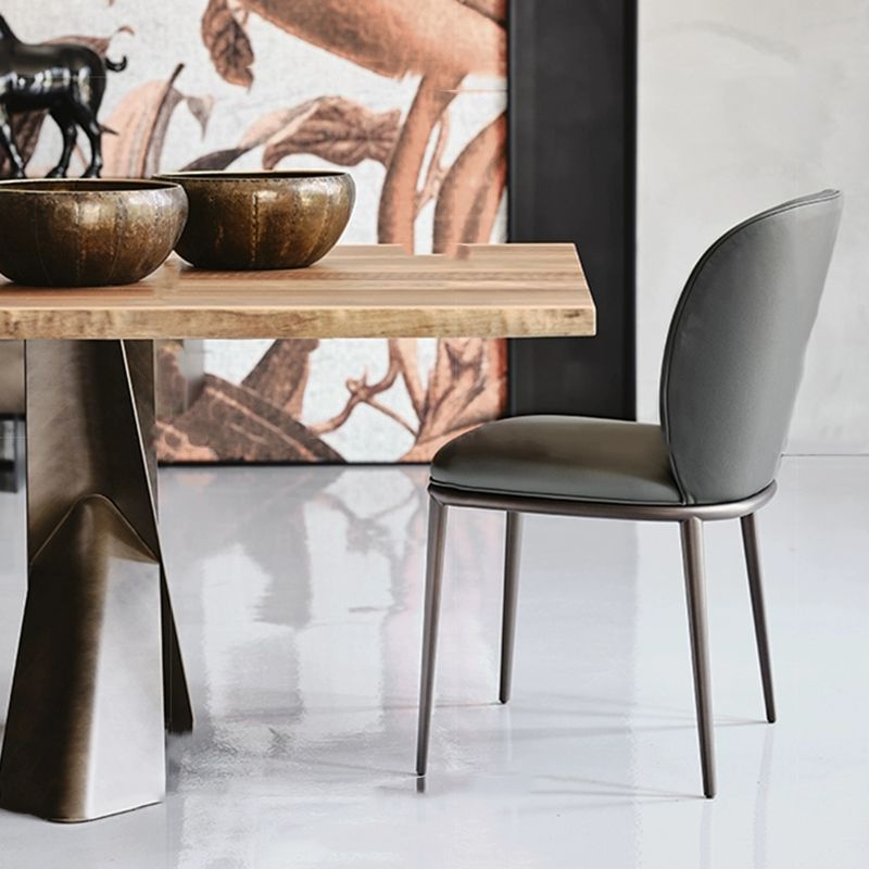 Modern Style Metal Dining Chair Faux Leather Armless Dining Chair for Home Use