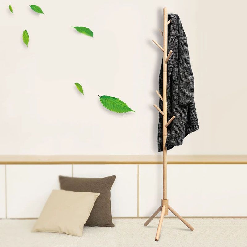 Modern Stand Coat Rack Solid Color Wooden Clothes Hanger with Coat Hooks